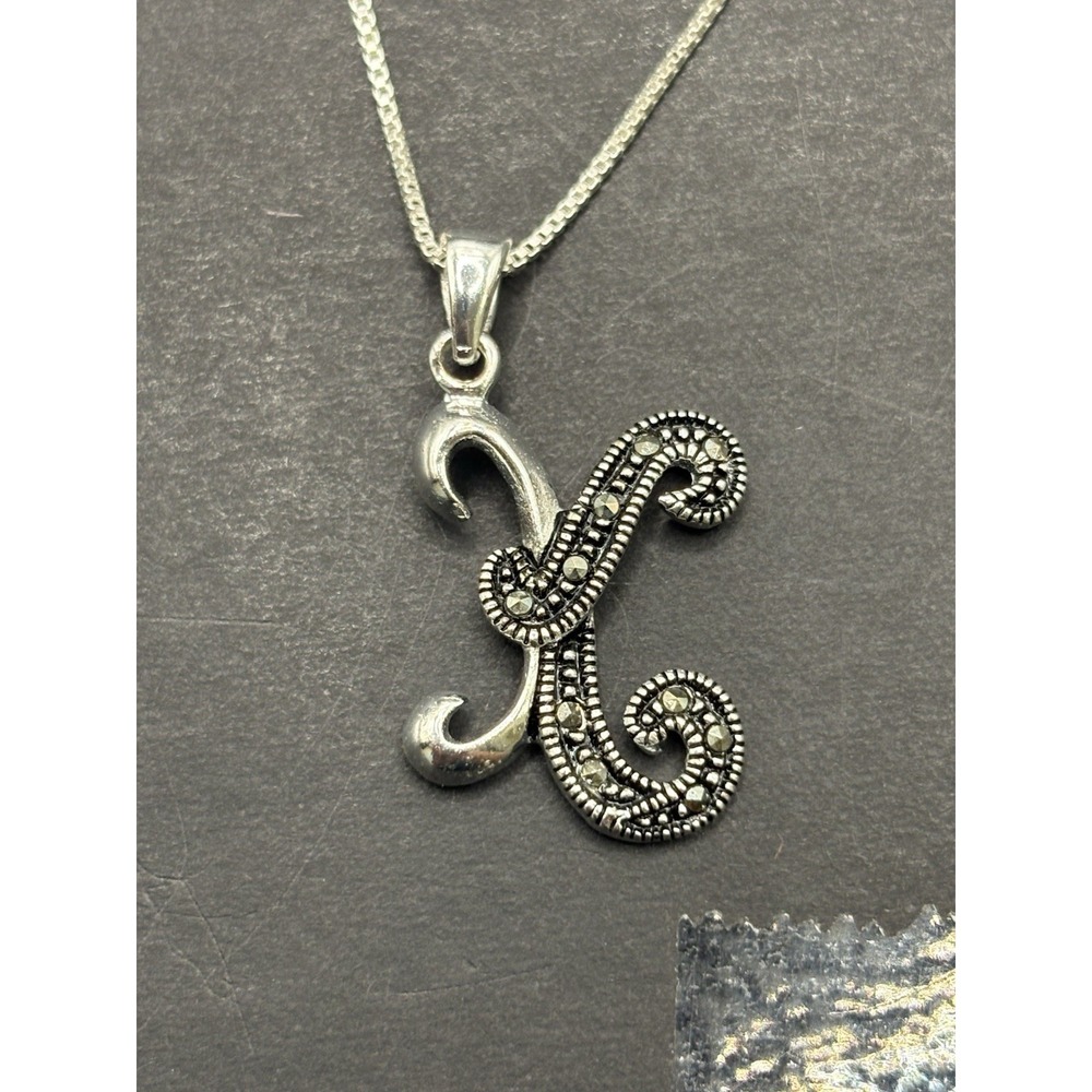 18" Sterling Silver Letter "K" Pendant Necklace 925 H4